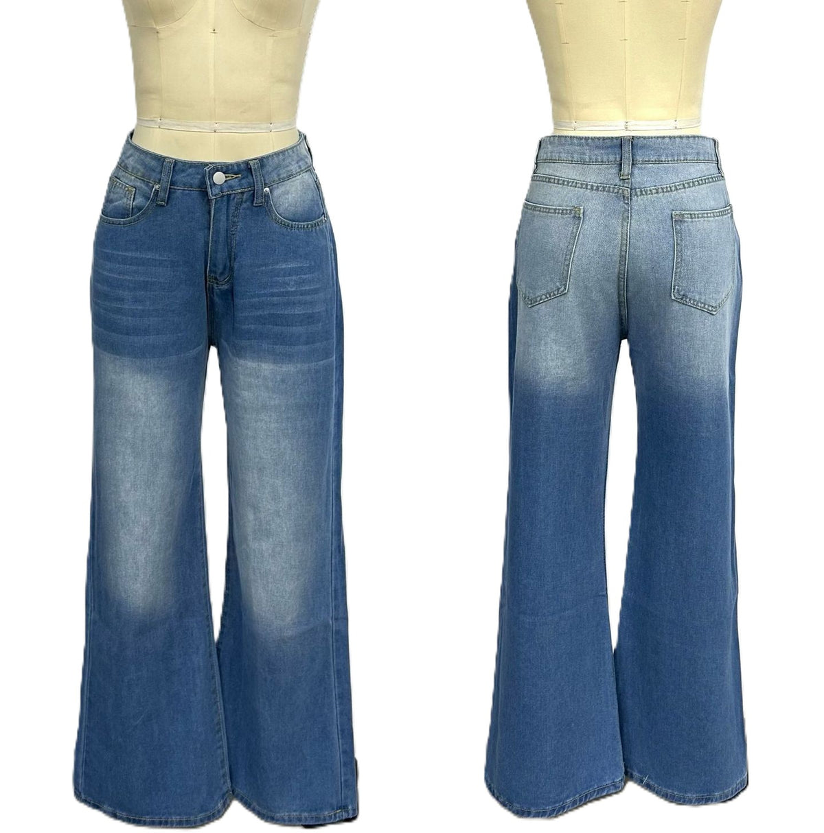 High Rise Light Wash Wide Leg Jeans - Blue - 1