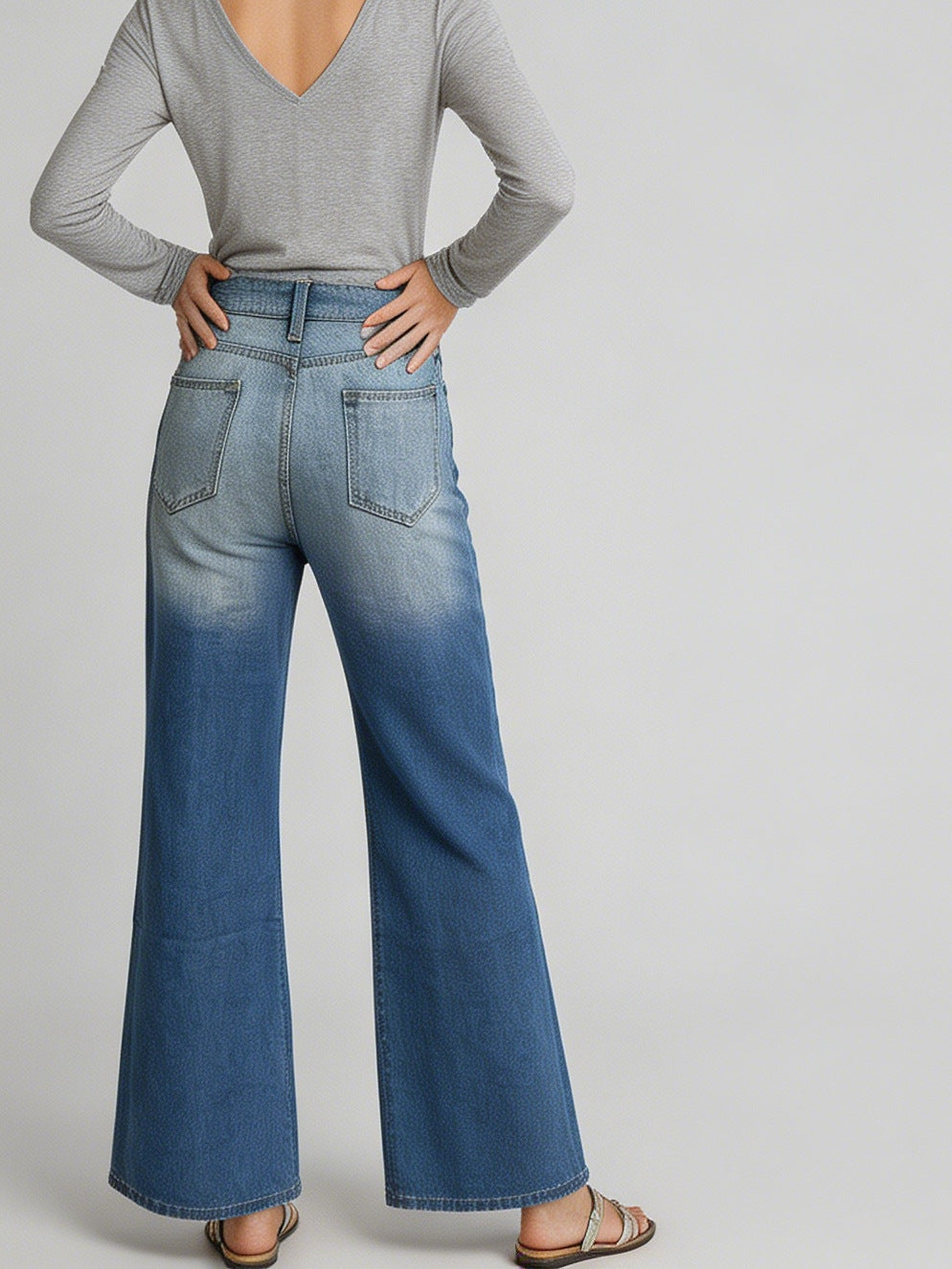 High Rise Light Wash Wide Leg Jeans - Blue - 3