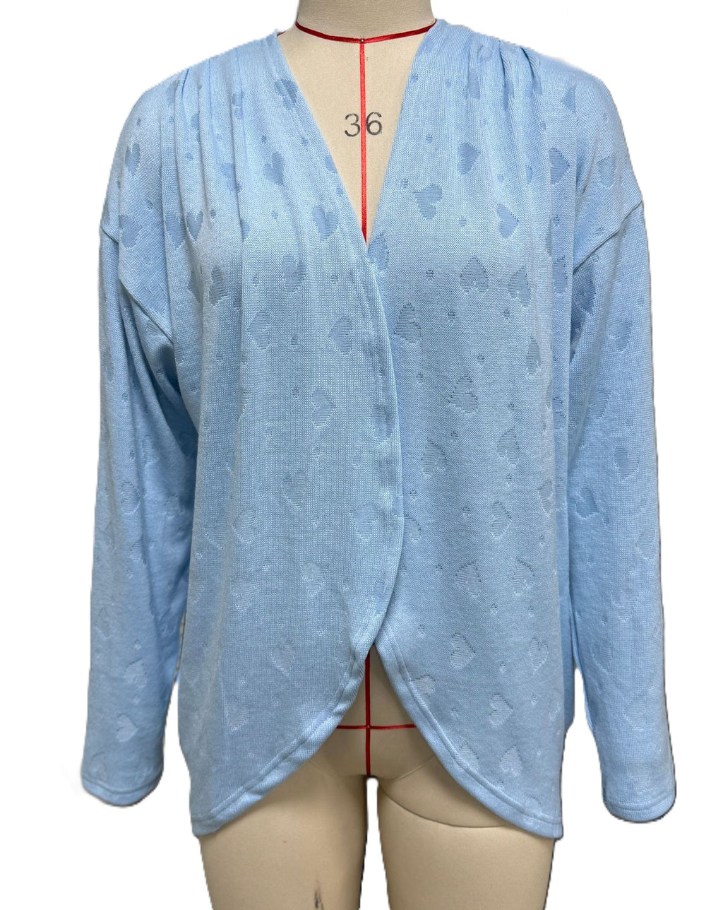 Heart Jacquard Cocoon Open Front Cardigan - Blue