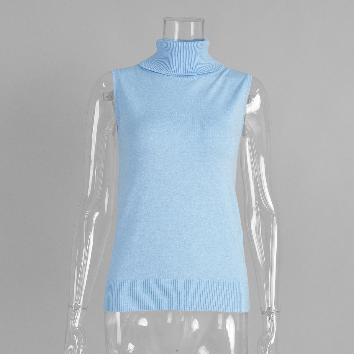 Sleeveless Turtleneck Knit Vest Top - Blue