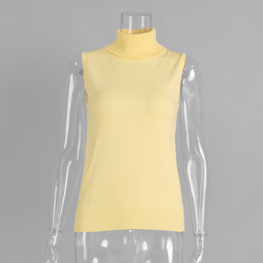 Sleeveless Turtleneck Knit Vest Top - Yellow