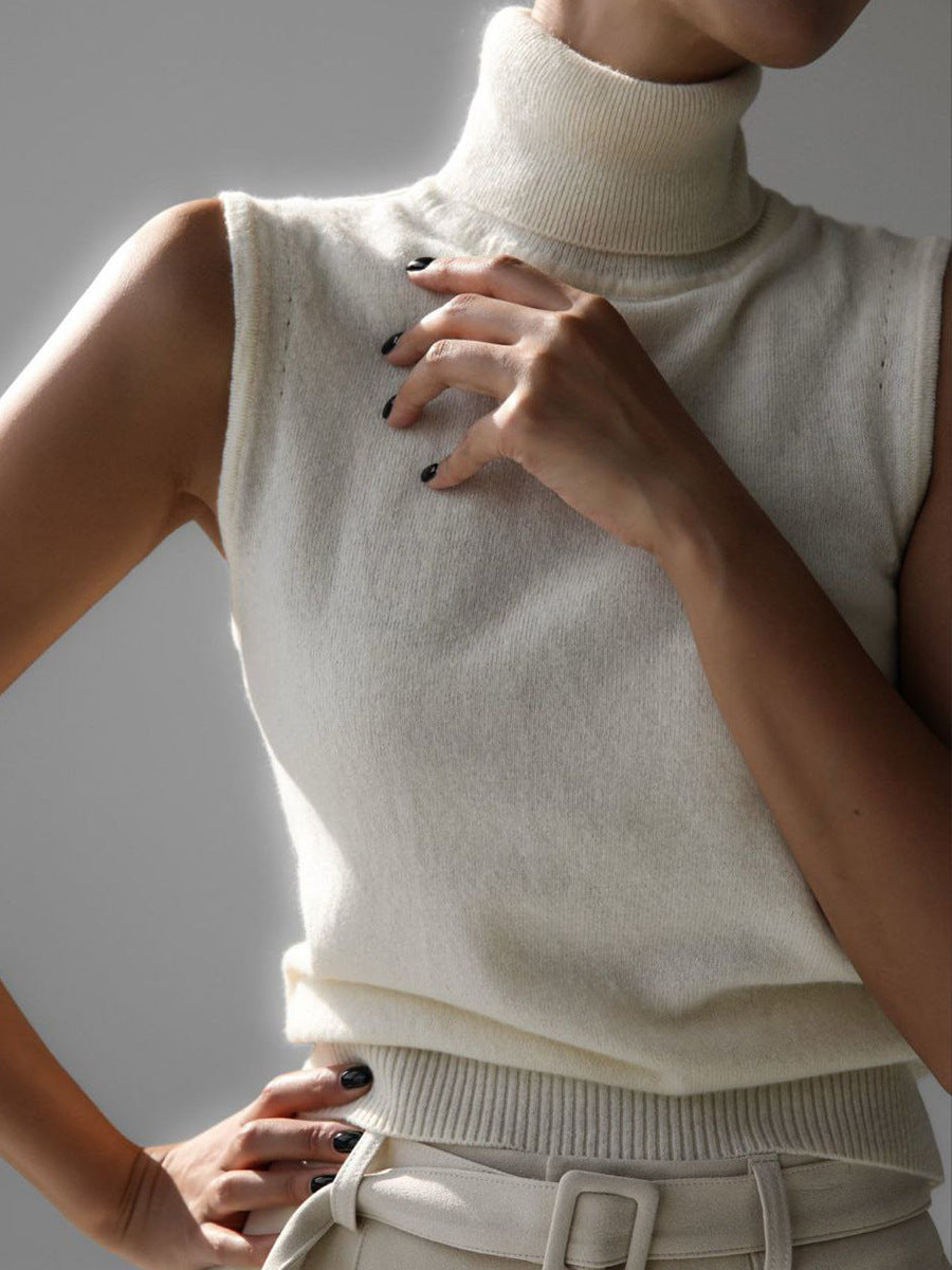 Sleeveless Turtleneck Knit Vest Top