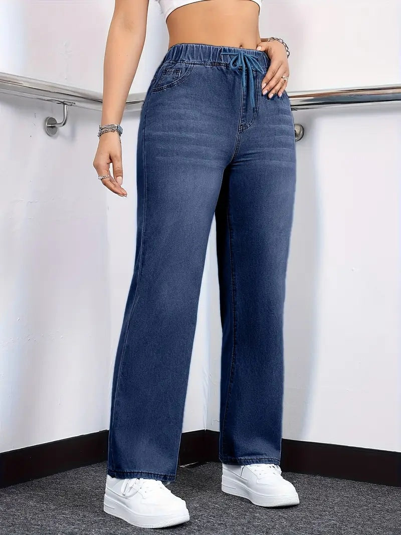 Comfort Waist Straight Leg Pull On Jeans