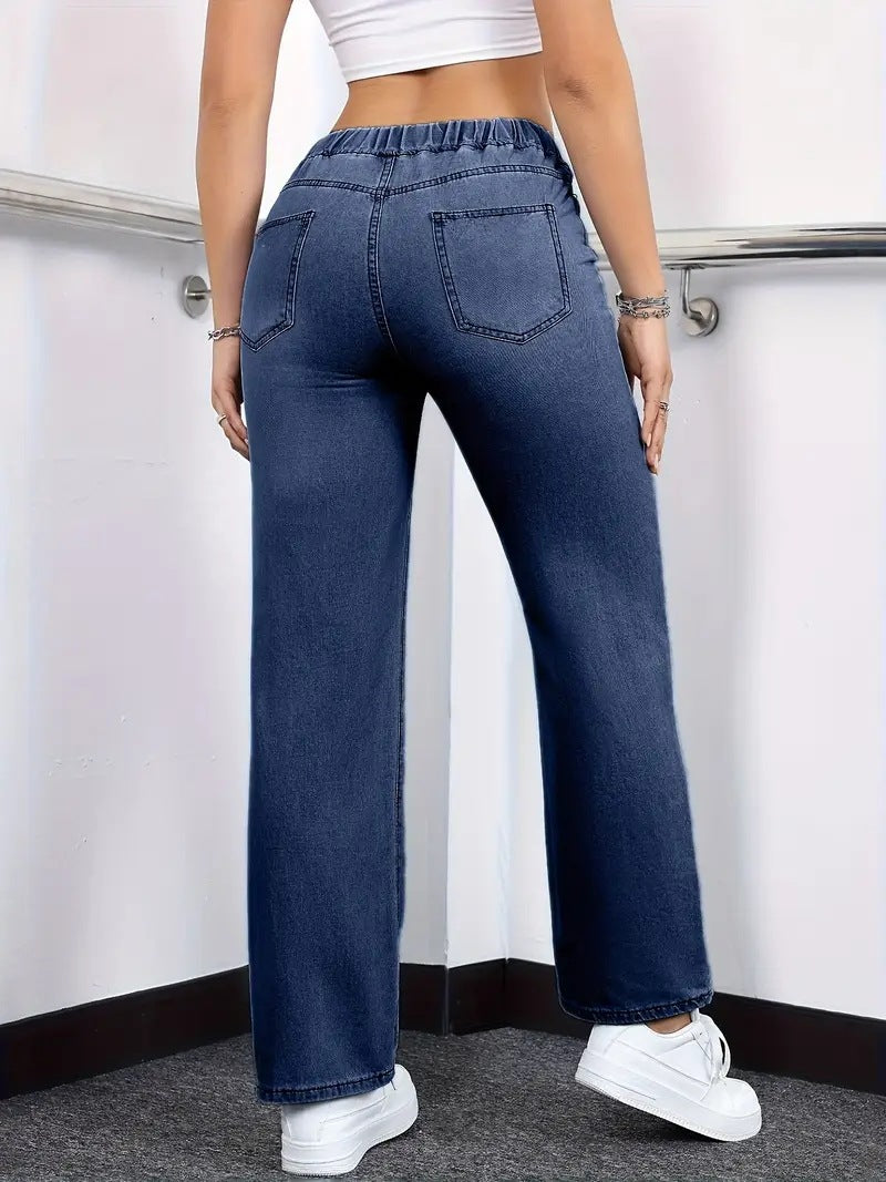 Comfort Waist Straight Leg Pull On Jeans - view 1