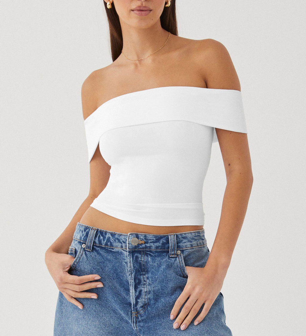 Fold Over Bardot Neckline Slim Top