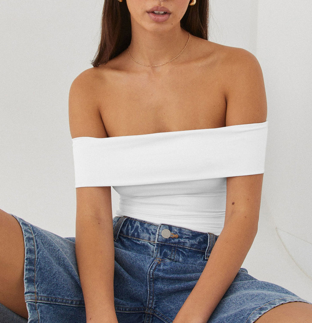Fold Over Bardot Neckline Slim Top - view 1