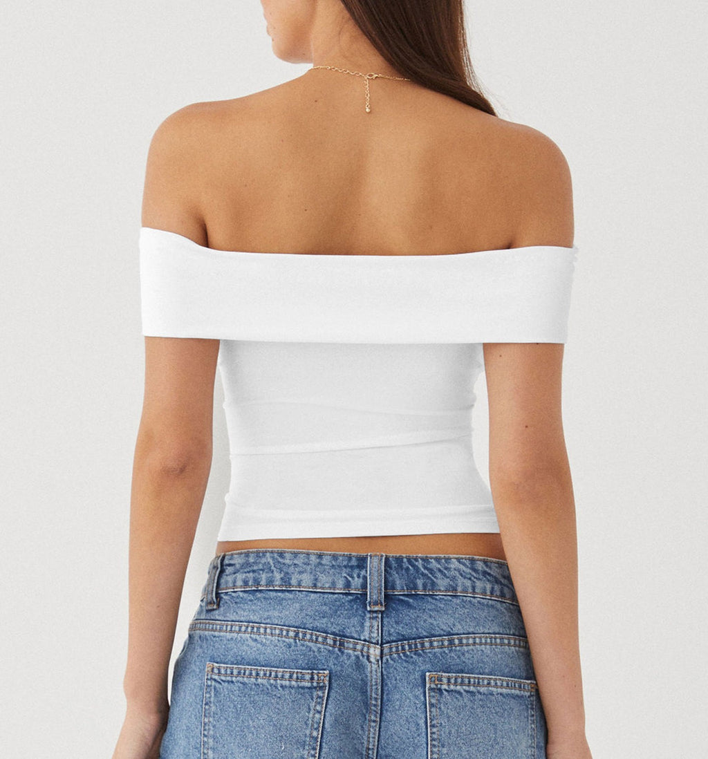 Fold Over Bardot Neckline Slim Top - view 2