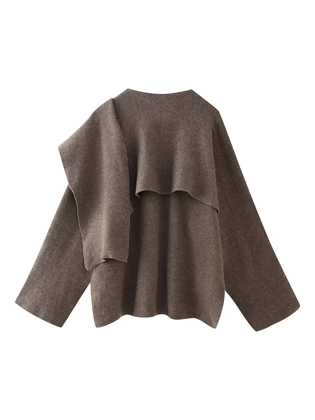 Draped Scarf Collar Oversized Knit Jumper - Coffee