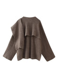 Draped Scarf Collar Oversized Knit Jumper - Coffee