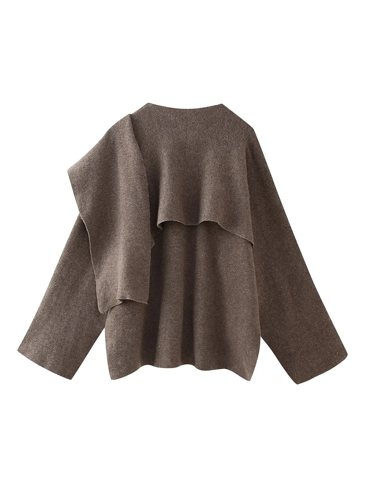 Draped Scarf Collar Oversized Knit Jumper - Coffee