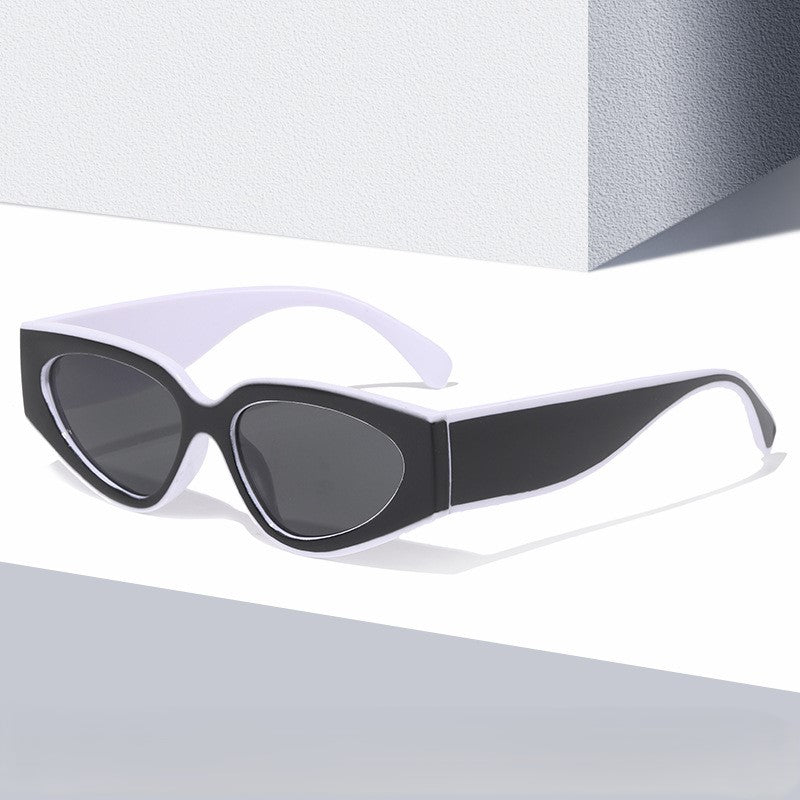 Two Tone Retro Cat Eye Sunglasses - Whitegrey