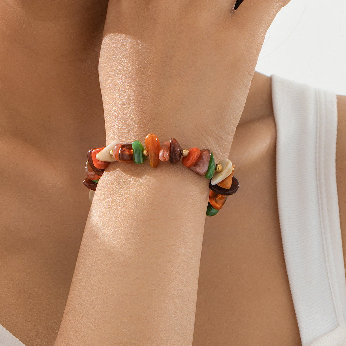 Multi Stone Chip Beaded Stretch Bracelet - Color - 2