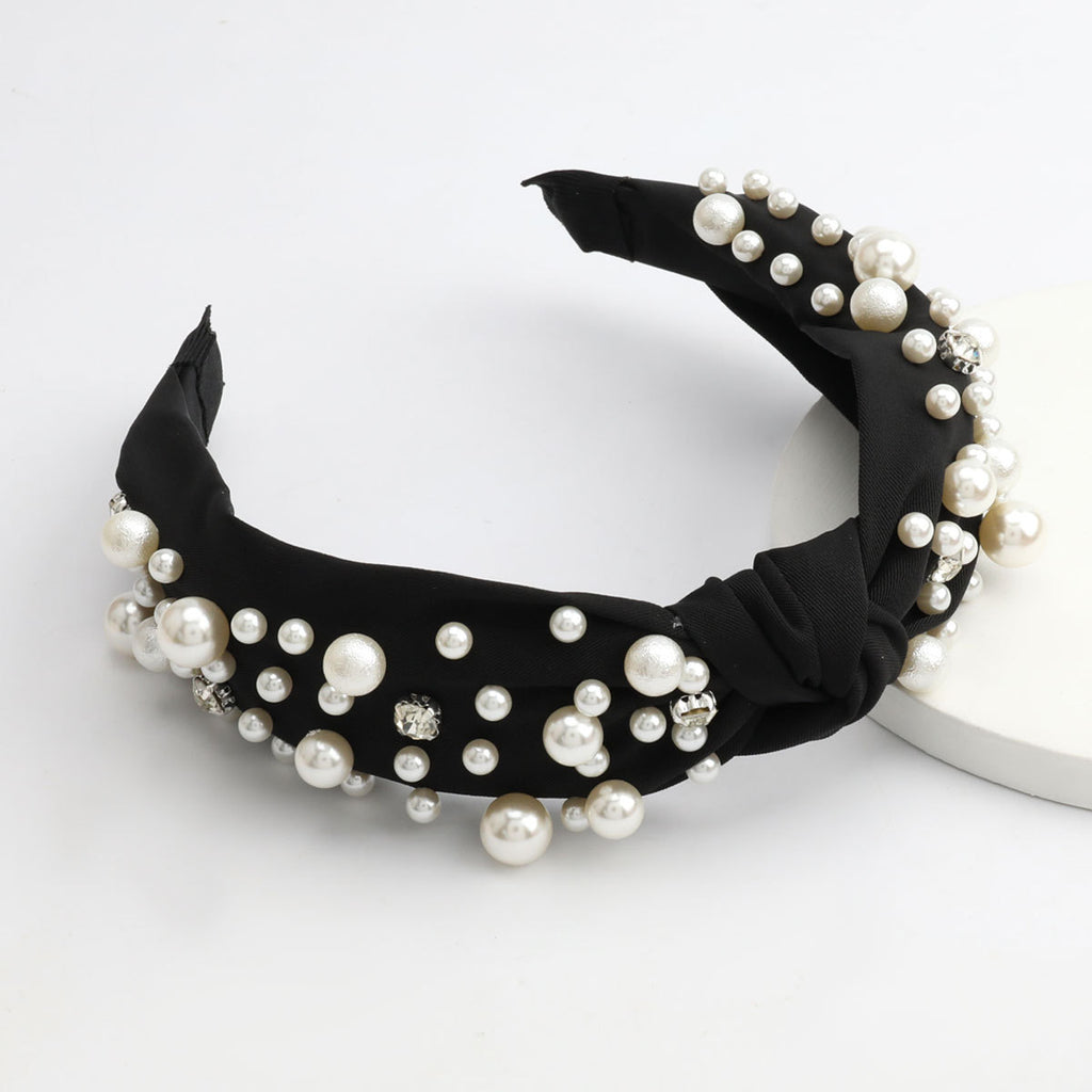 Scattered Pearl Cluster Knot Headband - Black