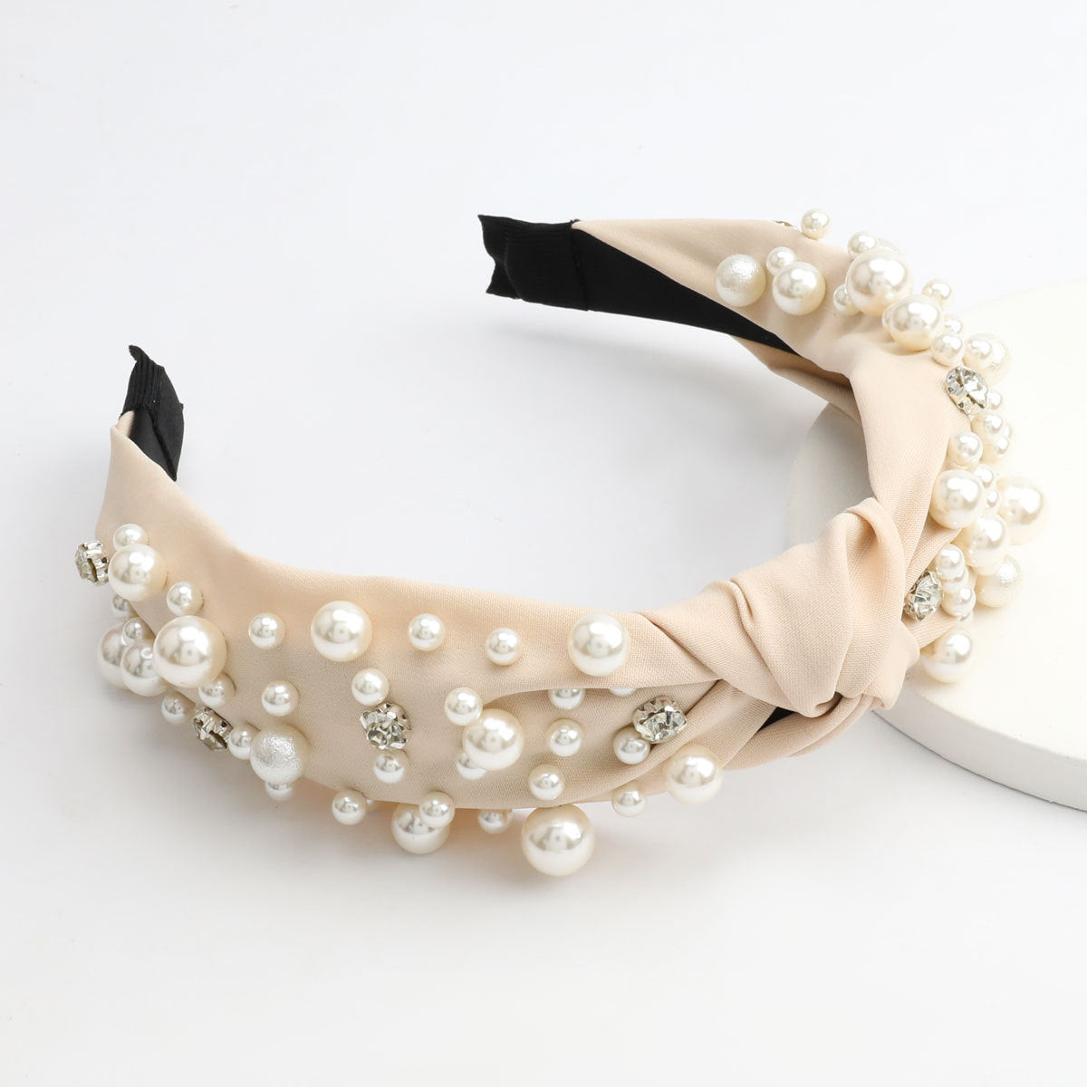 Scattered Pearl Cluster Knot Headband - OffWhite