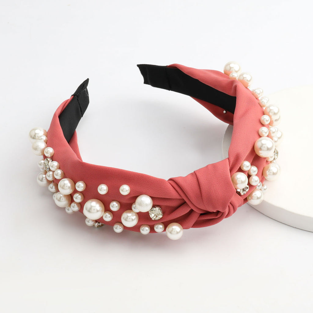 Scattered Pearl Cluster Knot Headband - PeachRed