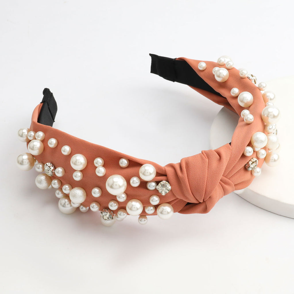 Scattered Pearl Cluster Knot Headband - RustRed