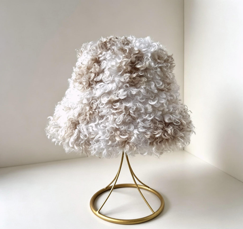 Cozy Curly Faux Fur Bucket Hat With Spot Pattern - Apricot