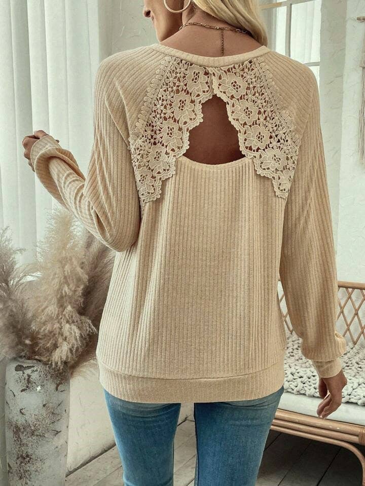 Crochet Lace Back V Neck Blouse