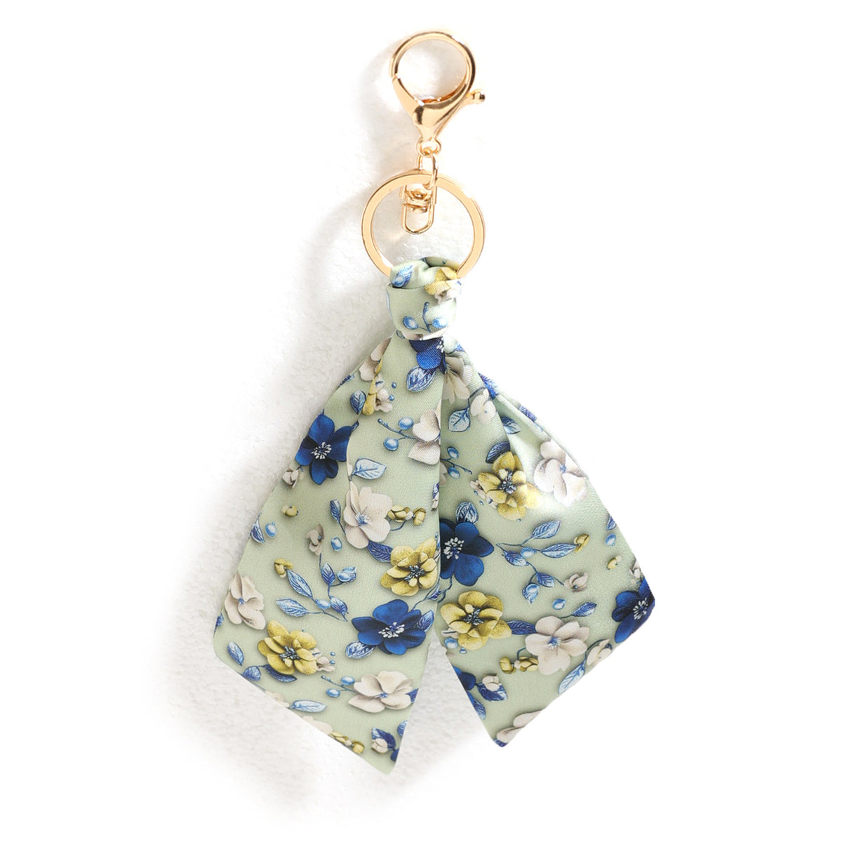 Floral Ribbon Bow Keychain Purse Charm - Green