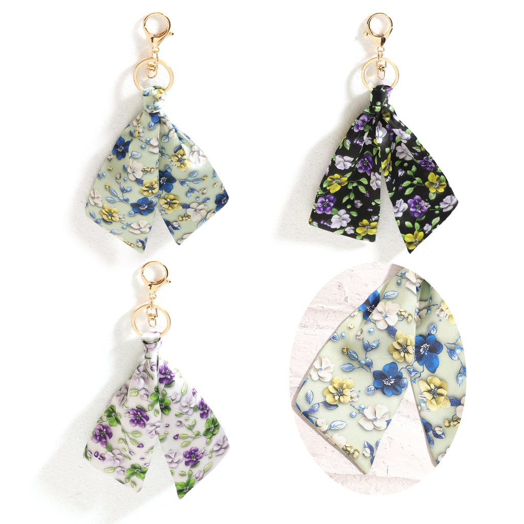 Floral Ribbon Bow Keychain Purse Charm - view 1