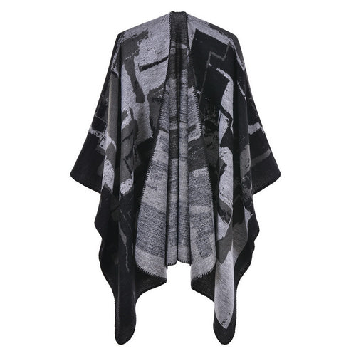 Abstract Baroque Print Draped Wrap - BLACK