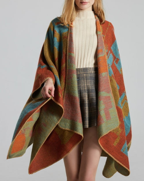 Abstract Baroque Print Draped Wrap - ORANGE