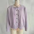 Bow Embroidered Contrast Panel Cardigan - Purple