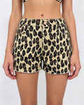 Leopard Print High Waist Raw Hem Shorts - Khaki