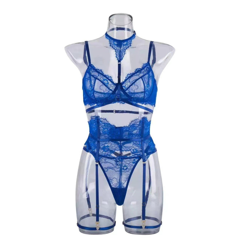 Eyelash Lace Halter Underwire Garter Lingerie Set