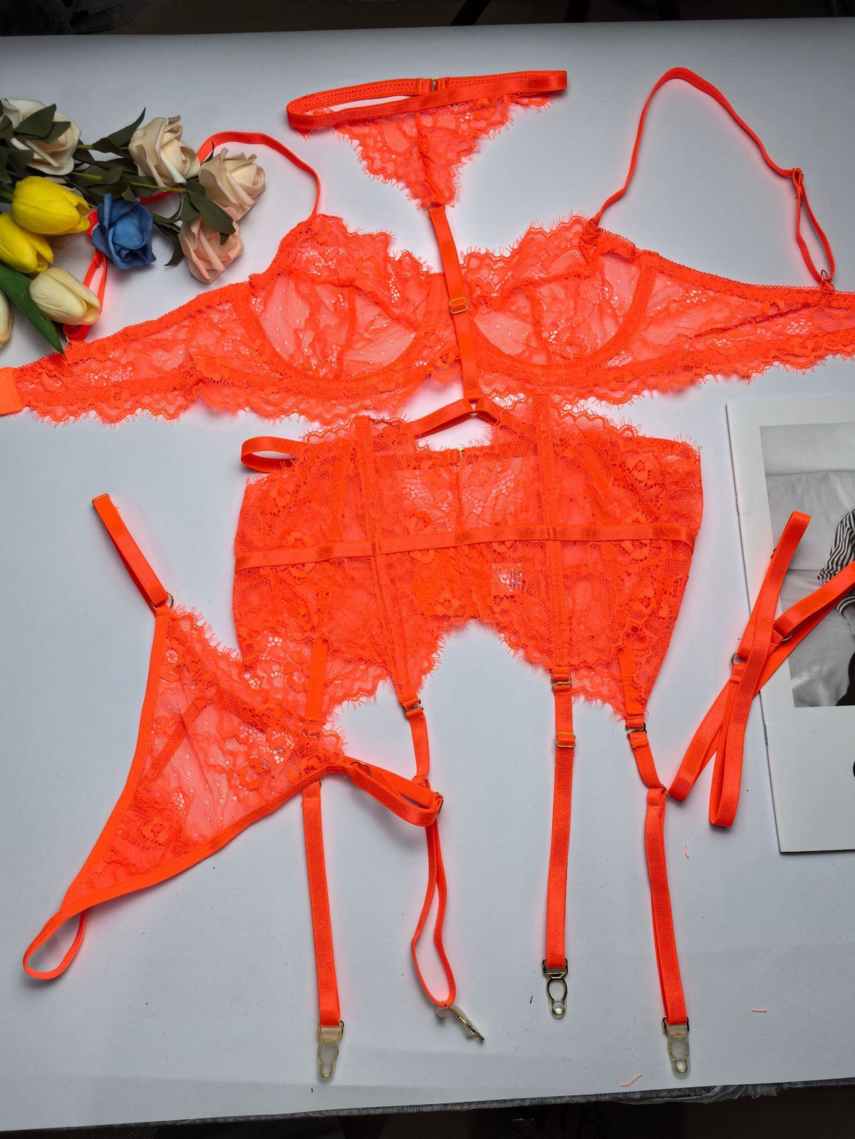 Eyelash Lace Halter Underwire Garter Lingerie Set