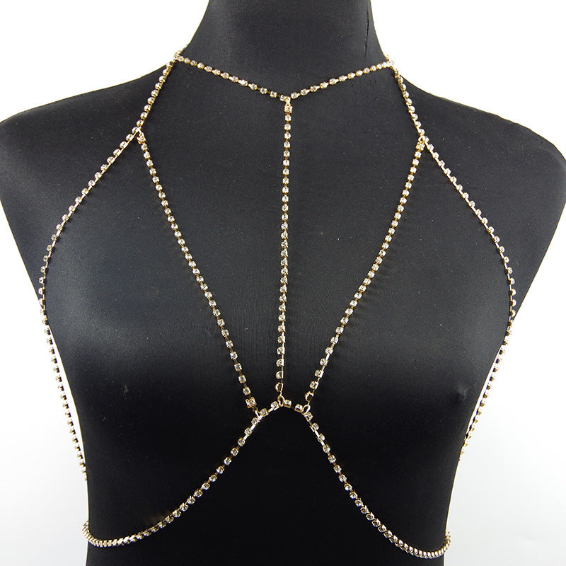 Rhinestone Bralette Style Body Chain - Gold