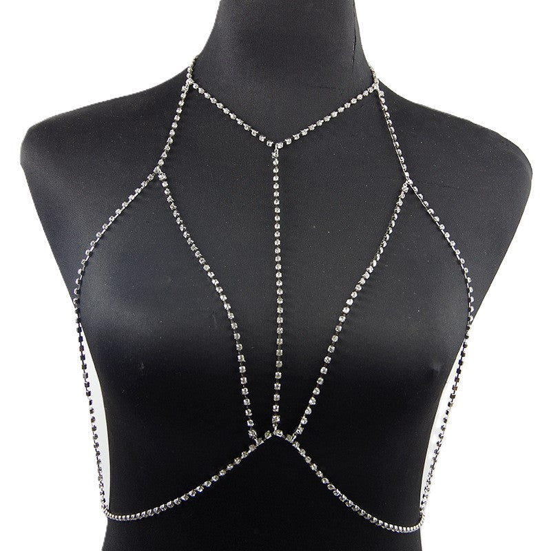 Rhinestone Bralette Style Body Chain - Silvery