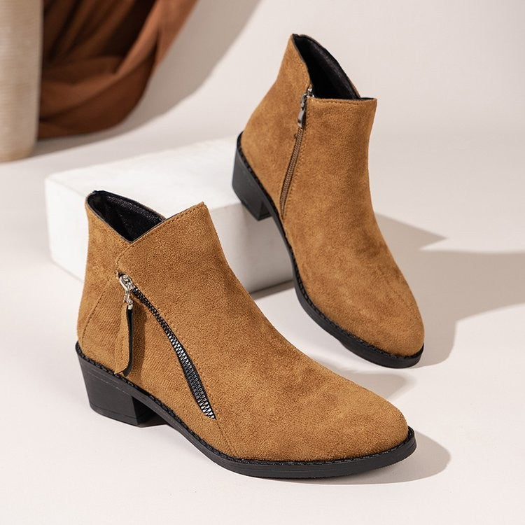Faux Suede Pointed Toe Zip Ankle Booties