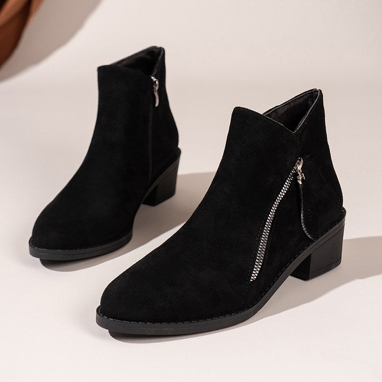 Faux Suede Pointed Toe Zip Ankle Booties