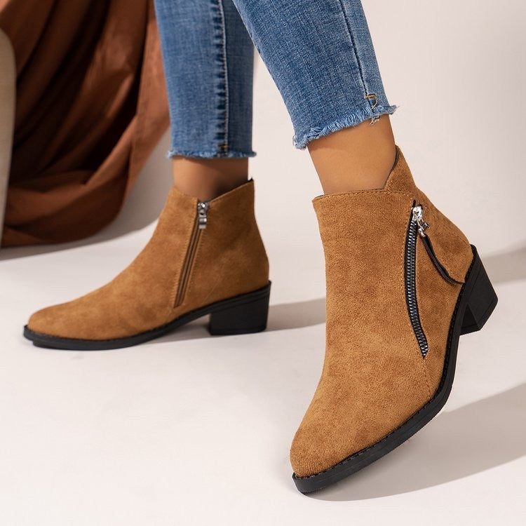 Faux Suede Pointed Toe Zip Ankle Booties