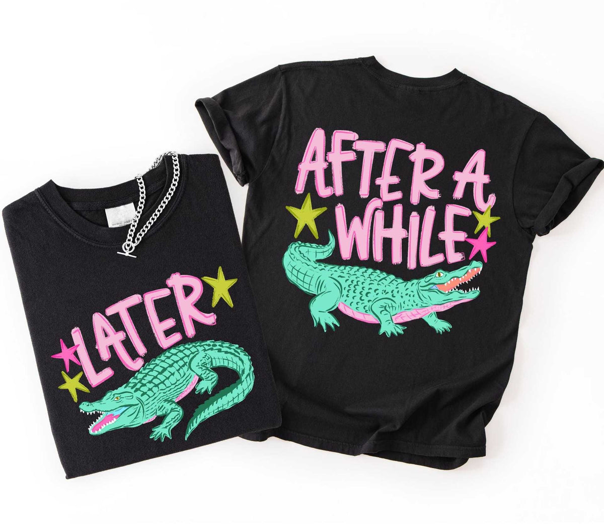 Alligator Graphic Front And Back Cotton Tee - Black