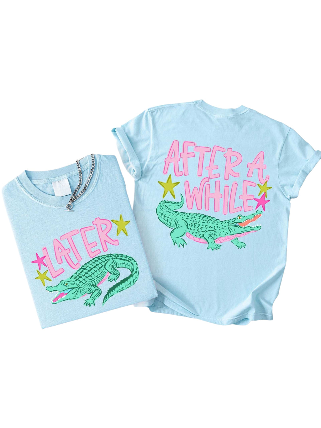 Alligator Graphic Front And Back Cotton Tee - Chambray - 1