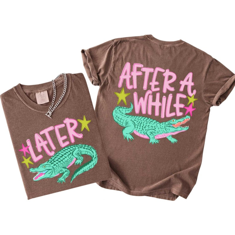 Alligator Graphic Front And Back Cotton Tee - Espresso