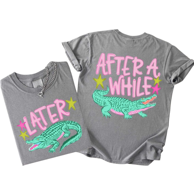 Alligator Graphic Front And Back Cotton Tee - Grey