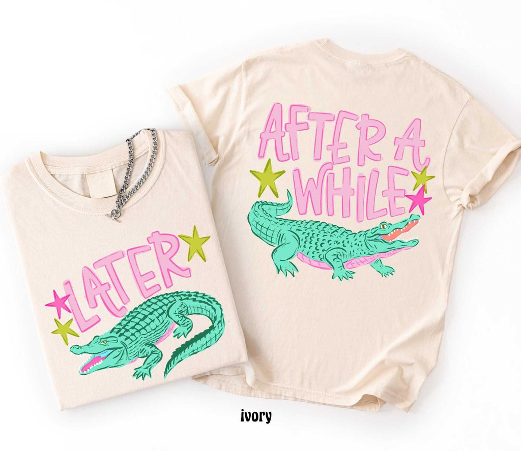 Alligator Graphic Front And Back Cotton Tee - Ivory