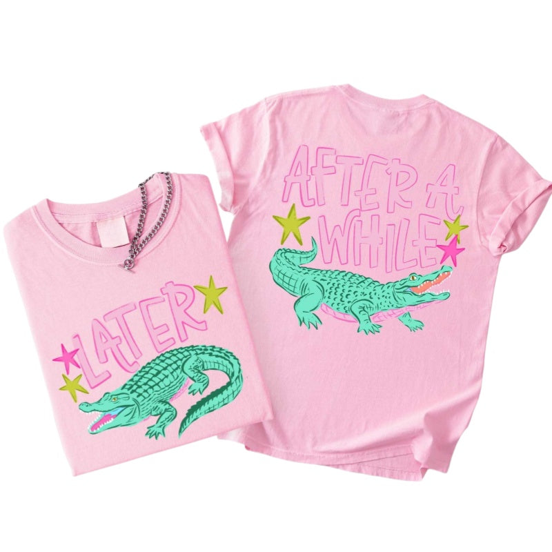 Alligator Graphic Front And Back Cotton Tee - Pink