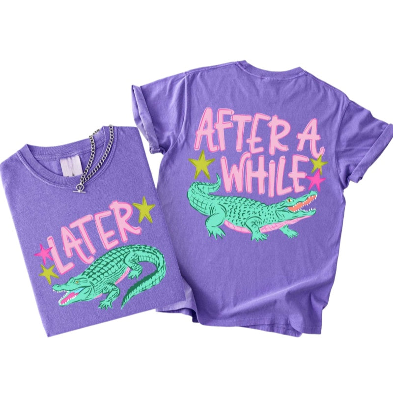 Alligator Graphic Front And Back Cotton Tee - Violet - 1