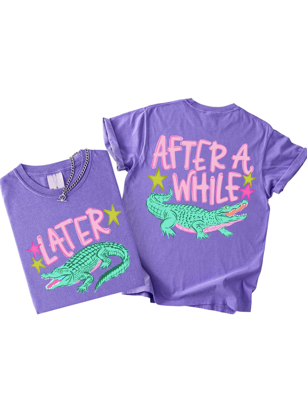Alligator Graphic Front And Back Cotton Tee - Violet - 2