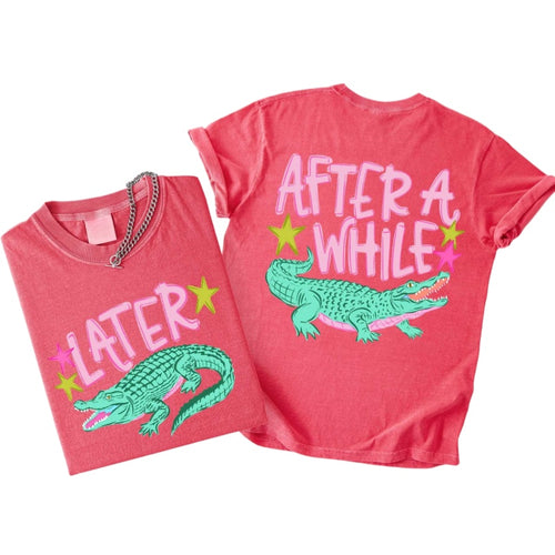 Alligator Graphic Front And Back Cotton Tee - Watermelon
