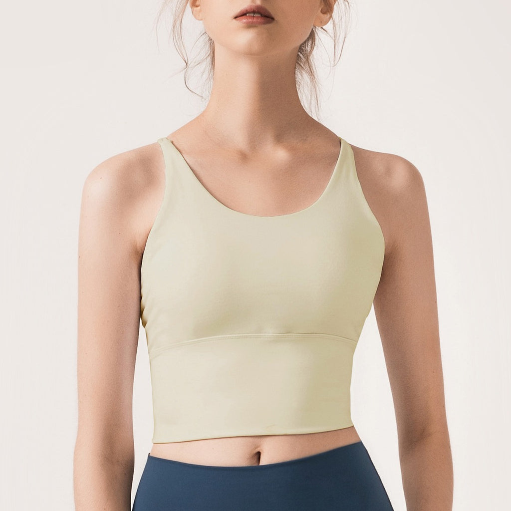 Strappy Cross Back Longline Yoga Sports Bra - Cream