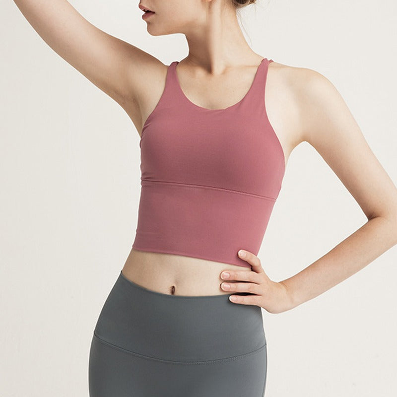 Strappy Cross Back Longline Yoga Sports Bra - Dusty Rose