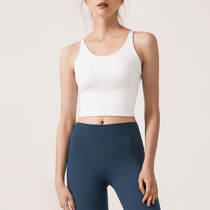 Strappy Cross Back Longline Yoga Sports Bra - White