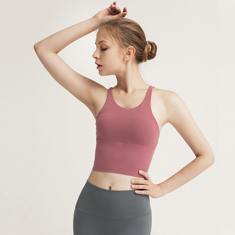 Strappy Cross Back Longline Yoga Sports Bra