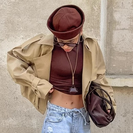 Khaki Storm Flap Oversized Cropped Trench Jacket