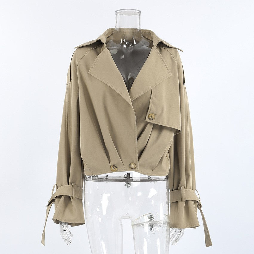 Khaki Storm Flap Oversized Cropped Trench Jacket